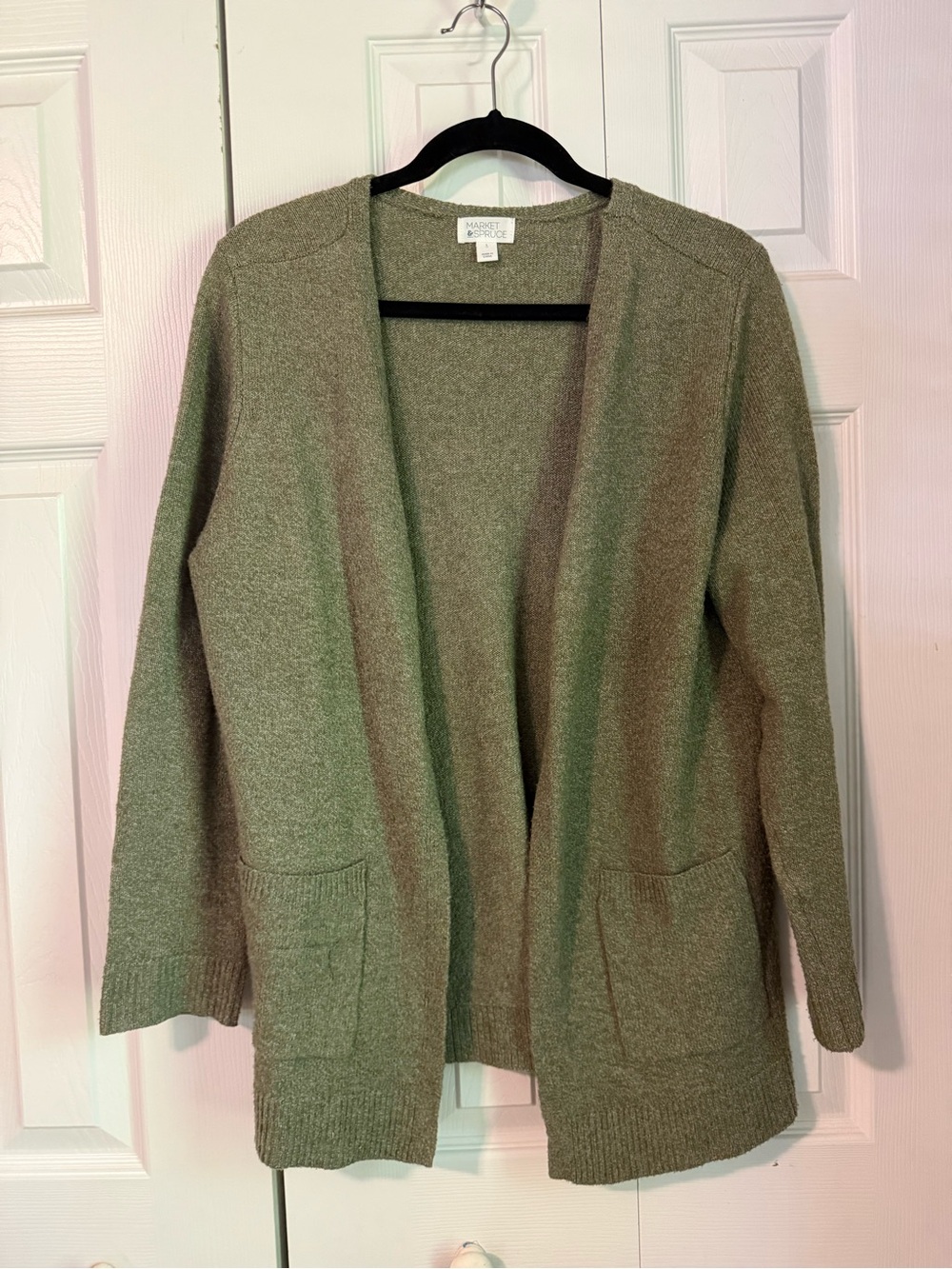 Market & Spruce Open-Front Olive Green Cozy Cardigan